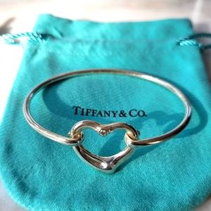Tiffany & Co. Diamond Open Heart Bangle Bracelet Sterling Silver